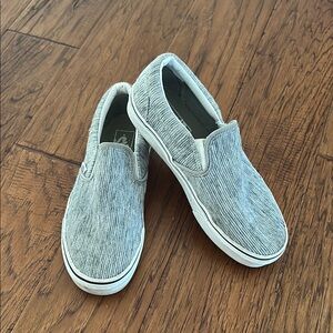 Vans Gray and White Slip-On Sneakers with Elastic Panels